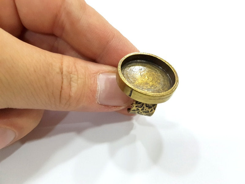 Antique Bronze Ring Blank Setting Cabochon Base inlay Ring Backs Mounting Adjustable Ring Bezel (22mm blank) Antique Bronze Plated G15659