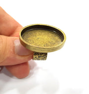 Antique Bronze Ring Blank Setting Cabochon Base inlay Ring Backs Mounting Adjustable Ring Bezel (30x22mm blank) Antique Bronze Plated G15660
