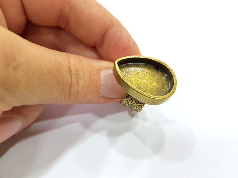 Antique Bronze Ring Blank Setting Cabochon Base inlay Ring Backs Mounting Adjustable Ring Bezel (25x18mm blank) Antique Bronze Plated G15661