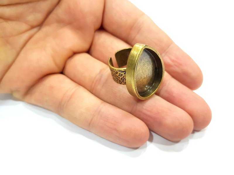 Antique Bronze Ring Blank Setting Cabochon Base inlay Ring Backs Mounting Adjustable Ring Bezel (25x18mm blank) Antique Bronze Plated G15661