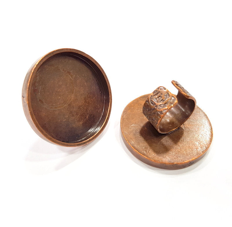 Copper Ring Blank Setting Cabochon Base inlay Ring Backs Mounting Adjustable Ring Base Bezel (35mm blank) Antique Copper Plated G15663