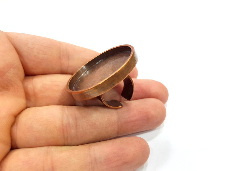 Copper Ring Blank Setting Cabochon Base inlay Ring Backs Mounting Adjustable Ring Base Bezel (35mm blank) Antique Copper Plated G15663