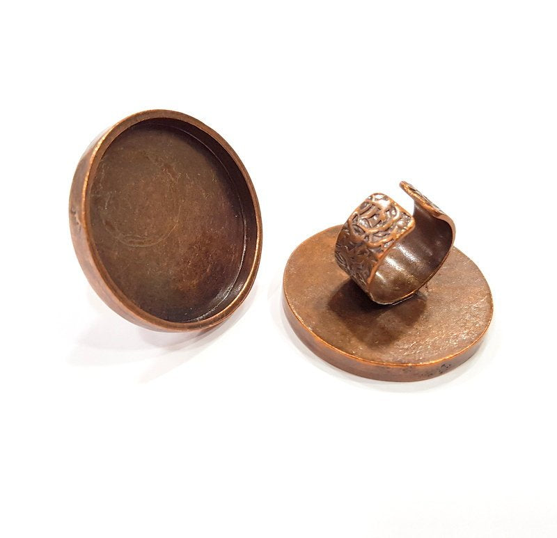 Copper Ring Blank Setting Cabochon Base inlay Ring Backs Mounting Adjustable Ring Base Bezel (35mm blank) Antique Copper Plated G15663