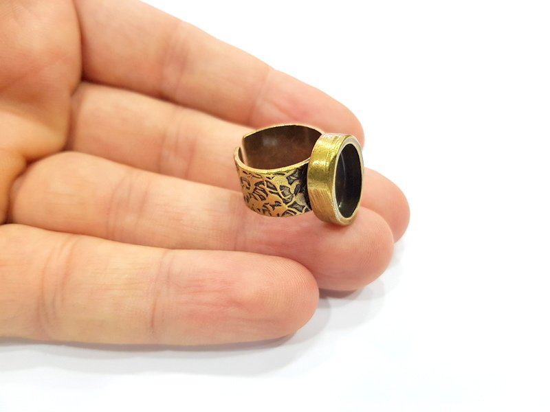 Antique Bronze Ring Blank Setting Cabochon Base inlay Ring Backs Mounting Adjustable Ring Bezel (14x10mm blank) Antique Bronze Plated G15664