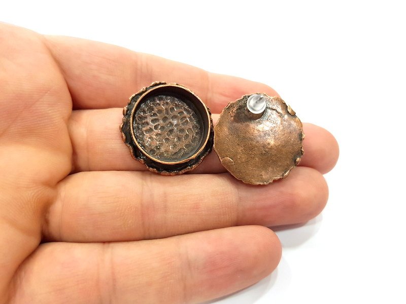 Earring Blank Base Settings Copper Resin Blank Cabochon Base inlay Blank Mountings Antique Copper Plated Brass (20mm blank) 1 Set  G14767