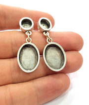 Earring Blank Base Settings Silver Resin Blank Cabochon Base inlay Blank Mountings Antique Silver Plated Metal (18x13+10x8mm ) 1 Set  G14648