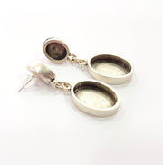 Earring Blank Base Settings Silver Resin Blank Cabochon Base inlay Blank Mountings Antique Silver Plated Metal (18x13+10x8mm ) 1 Set  G14648