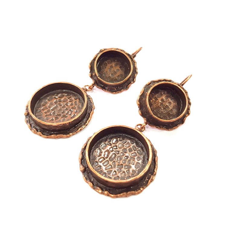 Earring Blank Base Settings Copper Resin Blank Cabochon Base inlay Mountings Antique Copper Plated Brass (20mm+14mm blank) 1 Set G14769