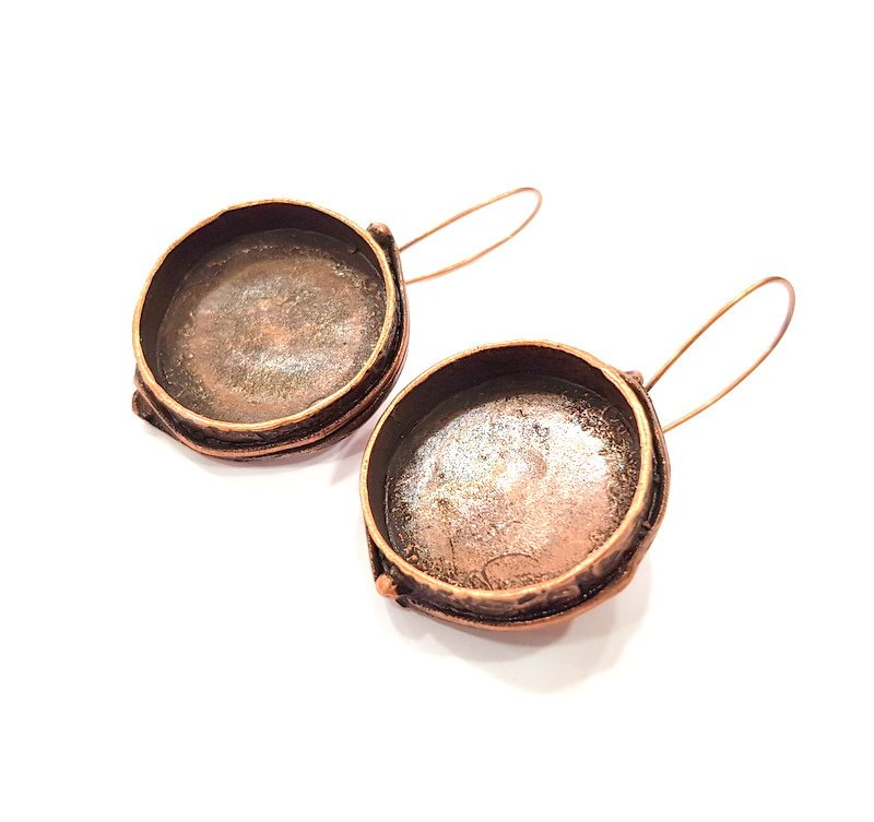 Earring Blank Base Settings Copper Resin Blank Cabochon Base inlay Blank Mountings Antique Copper Plated Brass (24mm blank) 1 Set  G14774