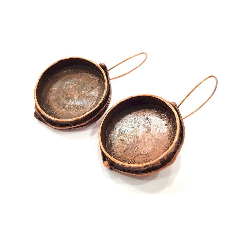 Earring Blank Base Settings Copper Resin Blank Cabochon Base inlay Blank Mountings Antique Copper Plated Brass (24mm blank) 1 Set  G14774