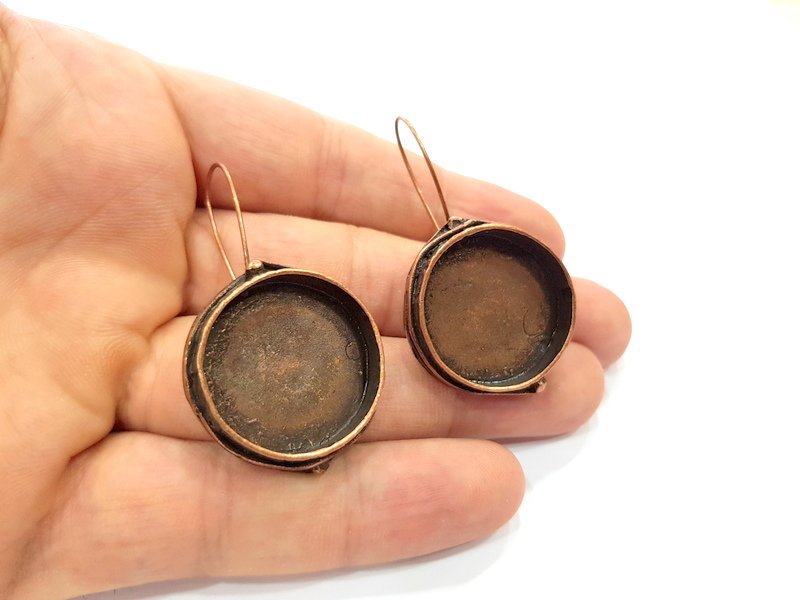 Earring Blank Base Settings Copper Resin Blank Cabochon Base inlay Blank Mountings Antique Copper Plated Brass (24mm blank) 1 Set  G14774
