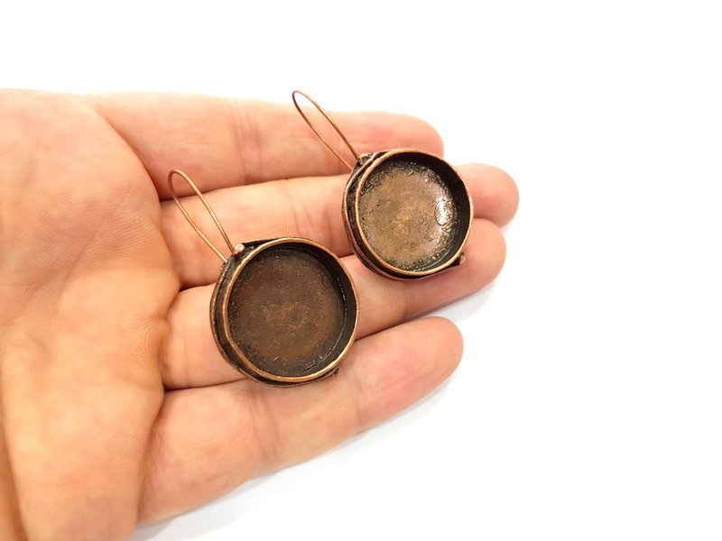 Earring Blank Base Settings Copper Resin Blank Cabochon Base inlay Blank Mountings Antique Copper Plated Brass (24mm blank) 1 Set  G14774