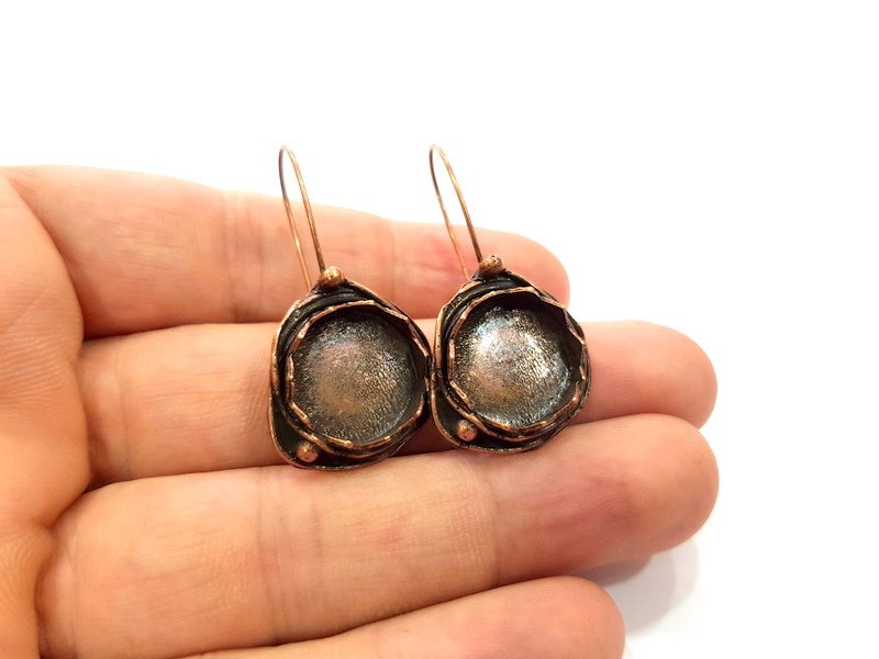 Earring Blank Base Settings Copper Resin Blank Cabochon Base inlay Blank Mountings Antique Copper Plated Brass (32x8mm blank) 1 Set  G14780