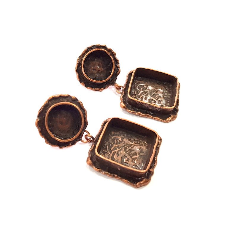 Earring Blank Base Settings Copper Resin Blank Cabochon Base inlay Mountings Antique Copper Plated Brass (10mm+15mm blank) 1 Set G14778