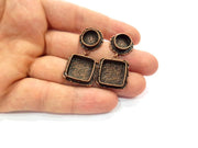 Earring Blank Base Settings Copper Resin Blank Cabochon Base inlay Mountings Antique Copper Plated Brass (10mm+15mm blank) 1 Set G14778