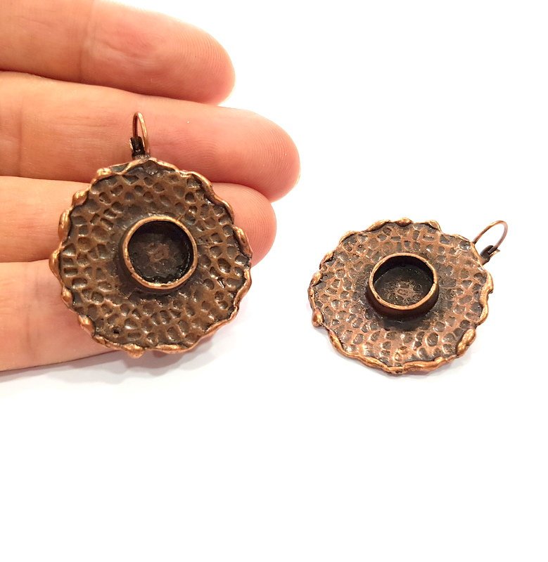 Earring Blank Base Settings Copper Resin Blank Cabochon Base inlay Blank Mountings Antique Copper Plated Brass (10mm blank) 1 Set  G14782