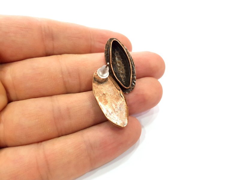 Earring Blank Base Settings Copper Resin Blank Cabochon Base inlay Blank Mountings Antique Copper Plated Brass (22x8mm blank) 1 Set  G14783