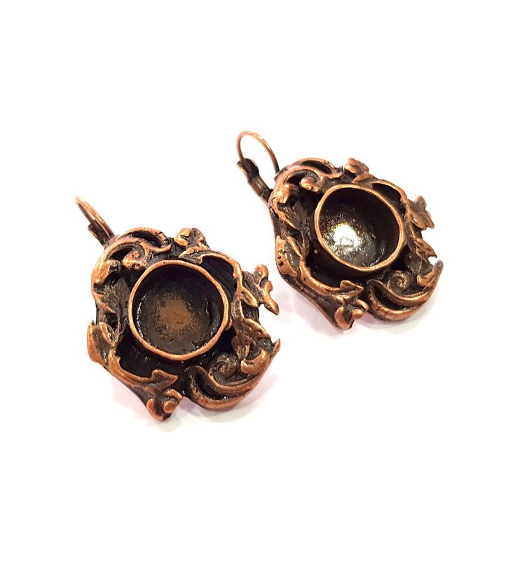 Earring Blank Base Settings Copper Resin Blank Cabochon Base inlay Blank Mountings Antique Copper Plated Brass (10mm blank) 1 Set  G14784