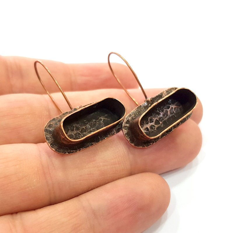 Earring Blank Base Settings Copper Resin Blank Cabochon Base inlay Blank Mountings Antique Copper Plated Brass (20x6mm blank) 1 Set  G14785