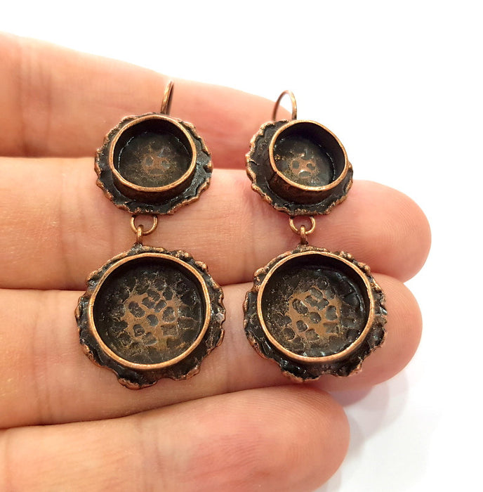 Earring Blank Base Settings Copper Resin Blank Cabochon Base inlay Mountings Antique Copper Plated Brass (10mm+14mm blank) 1 Set G14786