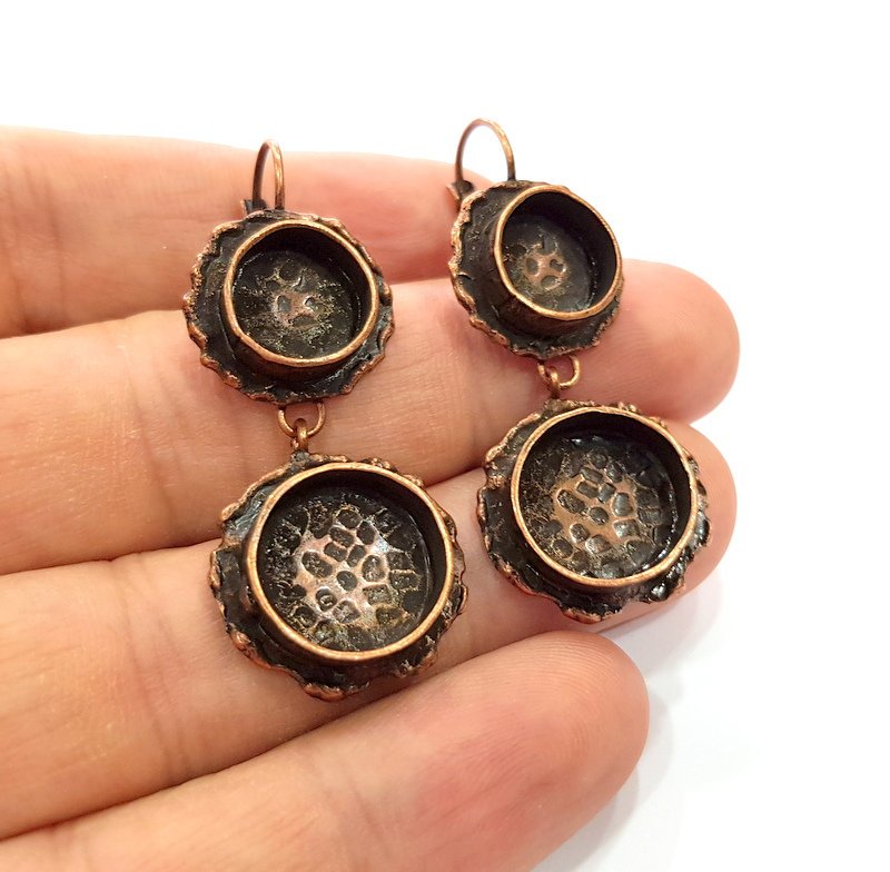 Earring Blank Base Settings Copper Resin Blank Cabochon Base inlay Mountings Antique Copper Plated Brass (10mm+14mm blank) 1 Set G14786