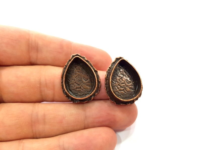 Earring Blank Base Settings Copper Resin Blank Cabochon Base inlay Blank Mountings Antique Copper Plated Brass (20x15mm blank) 1 Set  G14787