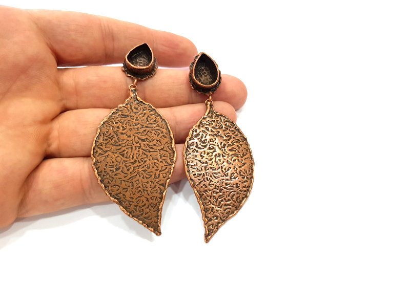 Earring Blank Base Settings Copper Resin Blank Cabochon Base inlay Blank Mountings Antique Copper Plated Brass (14x10mm blank) 1 Set  G14792