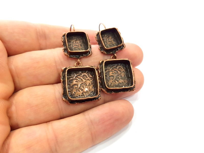 Earring Blank Base Settings Copper Resin Blank Cabochon Base inlay Mountings Antique Copper Plated Brass (10mm+14mm blank) 1 Set G14793