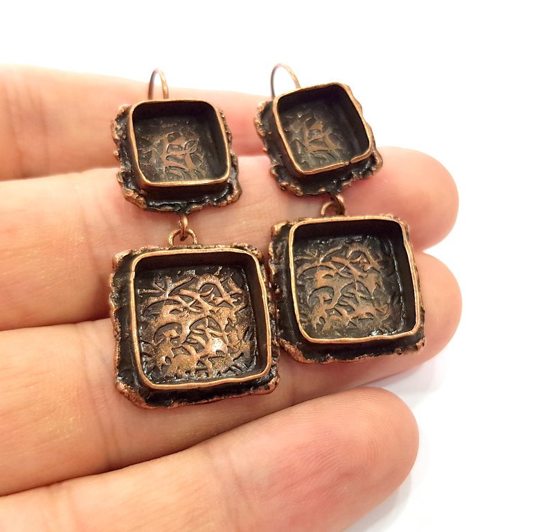 Earring Blank Base Settings Copper Resin Blank Cabochon Base inlay Mountings Antique Copper Plated Brass (10mm+14mm blank) 1 Set G14793