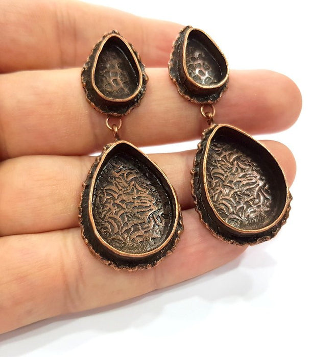 Earring Blank Base Settings Copper Resin Blank Cabochon Base inlay Mountings Antique Copper Plated Brass (14x10+25x18mm blank) 1 Set G14794