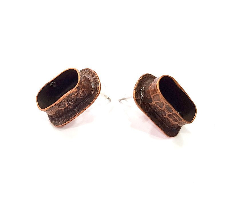 Earring Blank Base Settings Copper Resin Blank Cabochon Base inlay Blank Mountings Antique Copper Plated Brass (14x6mm blank) 1 Set  G14802