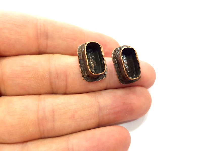 Earring Blank Base Settings Copper Resin Blank Cabochon Base inlay Blank Mountings Antique Copper Plated Brass (14x6mm blank) 1 Set  G14802