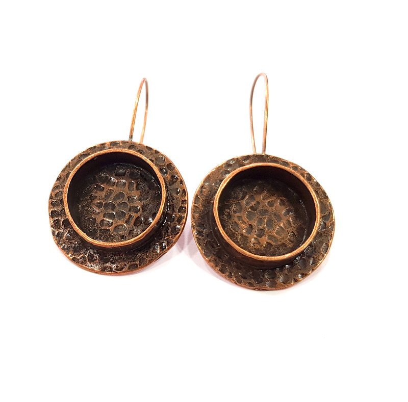 Earring Blank Base Settings Copper Resin Blank Cabochon Base inlay Blank Mountings Antique Copper Plated Brass (16mm blank) 1 Set  G14804