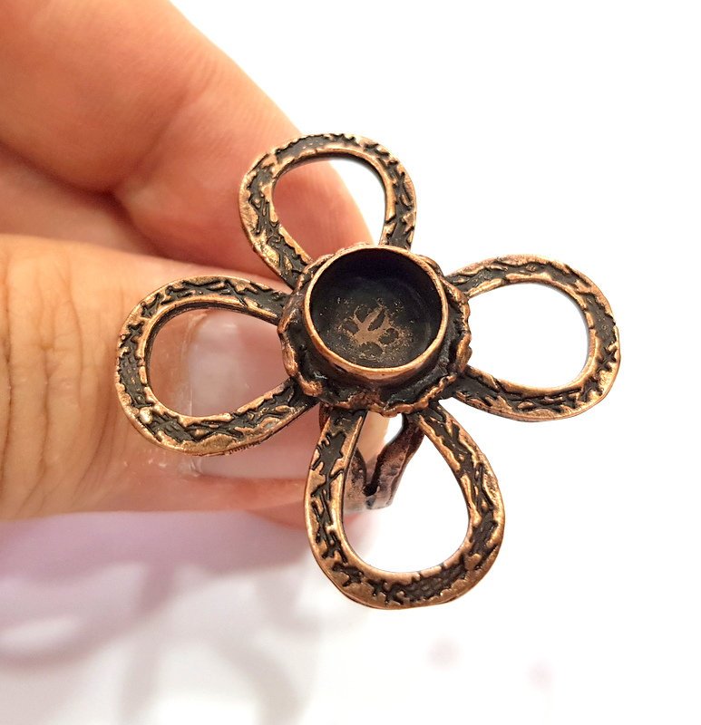 Copper Ring Settings inlay Ring Blank Mosaic Ring Bezel Base Cabochon Mountings ( 10 mm blank) Antique Copper Plated Brass G14808