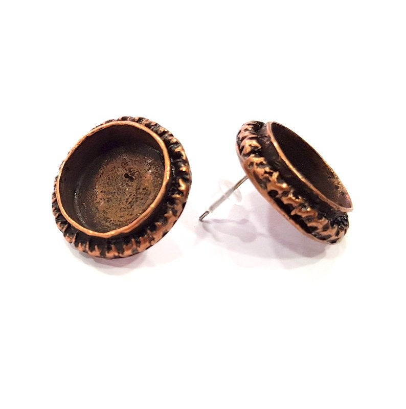 Earring Blank Base Settings Copper Resin Blank Cabochon Base inlay Blank Mountings Antique Copper Plated Brass (16mm blank) 1 Set  G14809