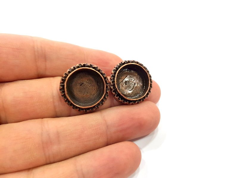 Earring Blank Base Settings Copper Resin Blank Cabochon Base inlay Blank Mountings Antique Copper Plated Brass (16mm blank) 1 Set  G14809