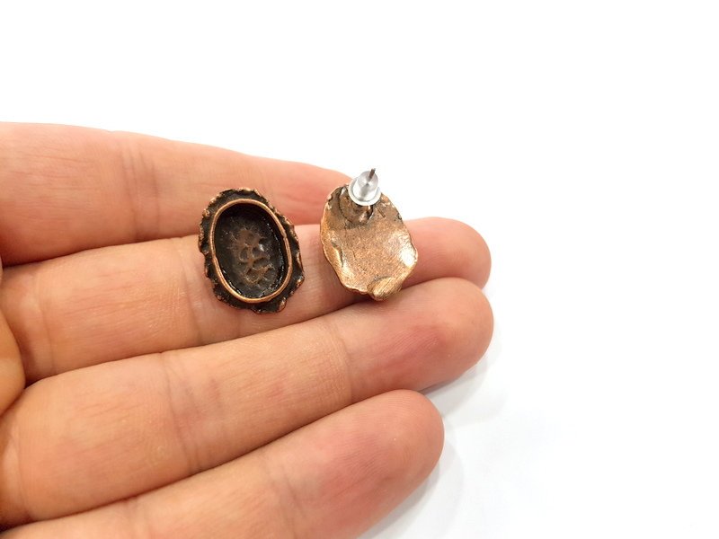 Earring Blank Base Settings Copper Resin Blank Cabochon Base inlay Blank Mountings Antique Copper Plated Brass (14x10mm blank) 1 Set  G14811