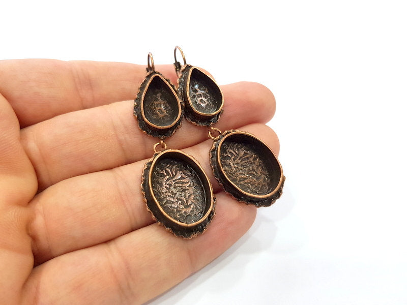 Earring Blank Base Settings Copper Resin Blank Cabochon Base inlay Mountings Antique Copper Plated Brass (14x10+20x14mm blank) 1 Set G14814