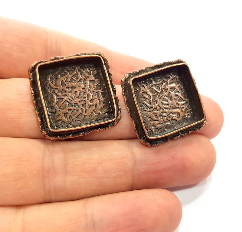 Earring Blank Base Settings Copper Resin Blank Cabochon Base inlay Blank Mountings Antique Copper Plated Brass (18mm blank) 1 Set  G14815