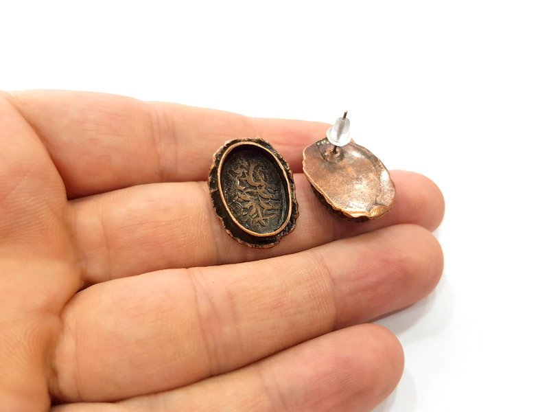 Earring Blank Base Settings Copper Resin Blank Cabochon Base inlay Blank Mountings Antique Copper Plated Brass (18x13mm blank) 1 Set  G14816