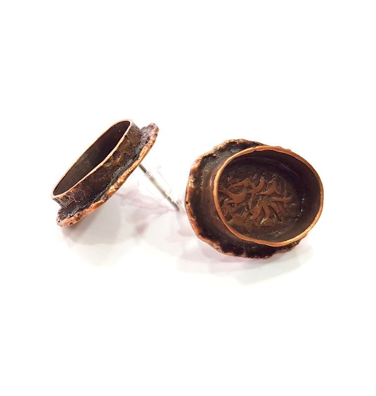 Earring Blank Base Settings Copper Resin Blank Cabochon Base inlay Blank Mountings Antique Copper Plated Brass (18x13mm blank) 1 Set  G14816