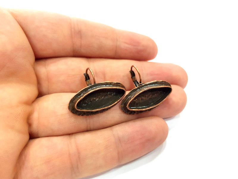 Earring Blank Base Settings Copper Resin Blank Cabochon Base inlay Blank Mountings Antique Copper Plated Brass (22x8mm blank) 1 Set  G14817
