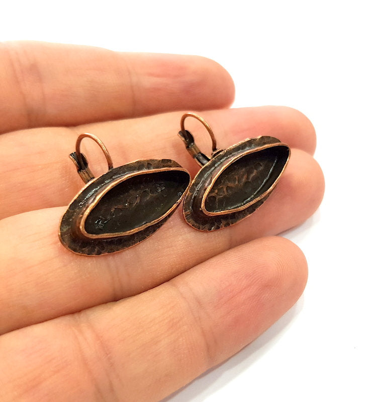 Earring Blank Base Settings Copper Resin Blank Cabochon Base inlay Blank Mountings Antique Copper Plated Brass (22x8mm blank) 1 Set  G14817