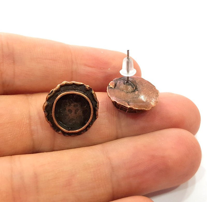 Earring Blank Base Settings Copper Resin Blank Cabochon Base inlay Blank Mountings Antique Copper Plated Brass (10mm blank) 1 Set  G14818