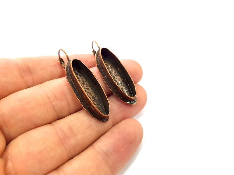 Earring Blank Base Settings Copper Resin Blank Cabochon Base inlay Blank Mountings Antique Copper Plated Brass (30x8mm blank) 1 Set  G14819