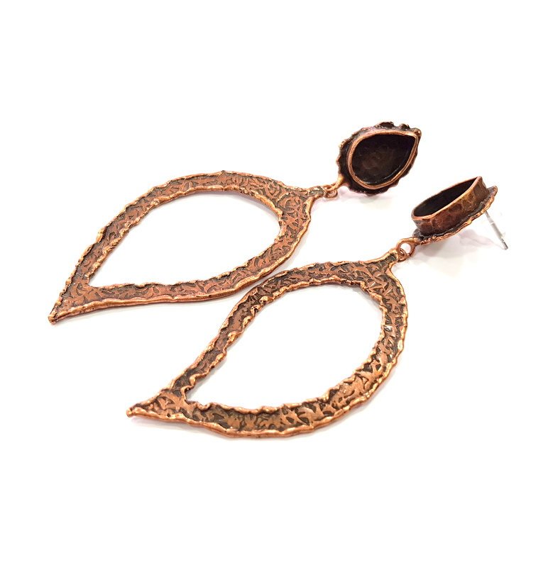 Earring Blank Base Settings Copper Resin Blank Cabochon Base inlay Blank Mountings Antique Copper Plated Brass (14x10mm blank) 1 Set  G14821