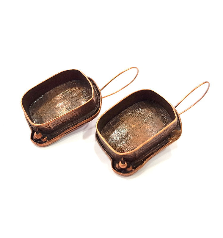 Earring Blank Base Settings Copper Resin Blank Cabochon Base inlay Blank Mountings Antique Copper Plated Brass (25x18mm blank) 1 Set  G14823