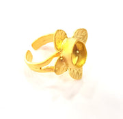 Gold Ring Settings Blank inlay Ring Mosaic Ring Bezel Base Cabochon Mountings Adjustable (10mm blank ) Gold Plated Brass G14833