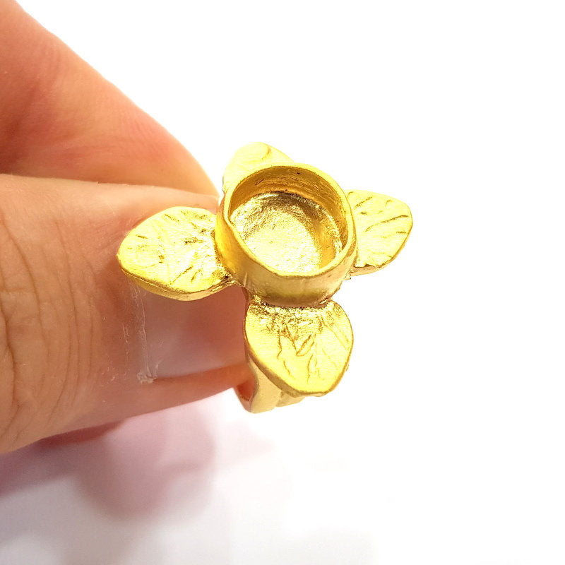 Gold Ring Settings Blank inlay Ring Mosaic Ring Bezel Base Cabochon Mountings Adjustable (10mm blank ) Gold Plated Brass G14833