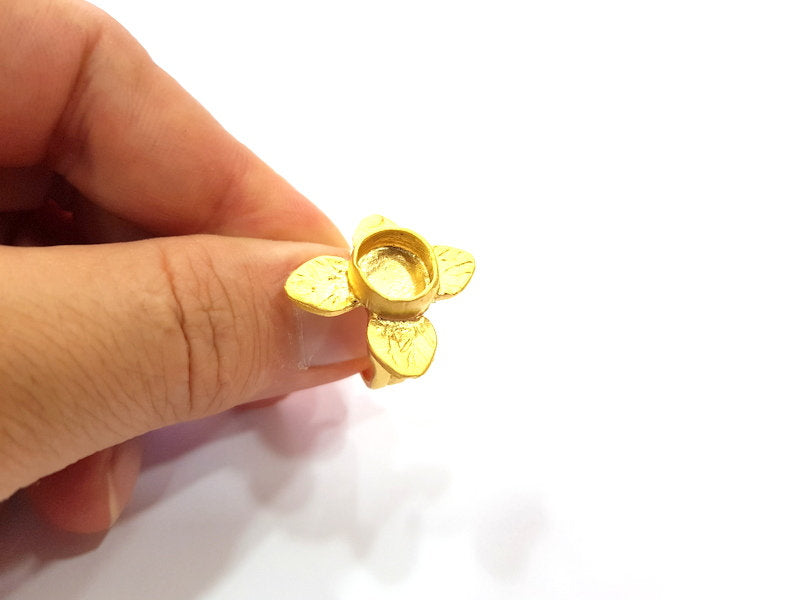 Gold Ring Settings Blank inlay Ring Mosaic Ring Bezel Base Cabochon Mountings Adjustable (10mm blank ) Gold Plated Brass G14833